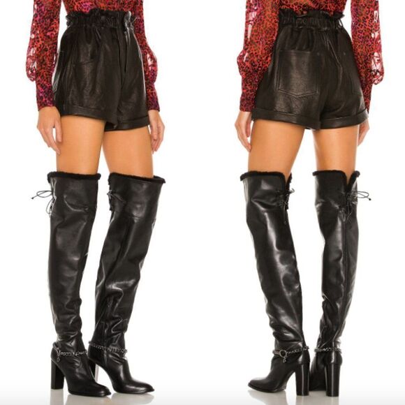 NWT Dundas x Revolve black leather shearling lace up thigh high Kate boots - Picture 2 of 9